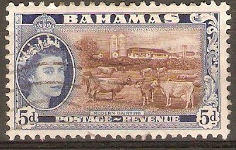 Bahamas 1954 5d Red-brown and deep bright blue. SG207.